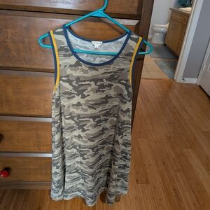 Camouflage Tank Top with Blue and Yellow Trim